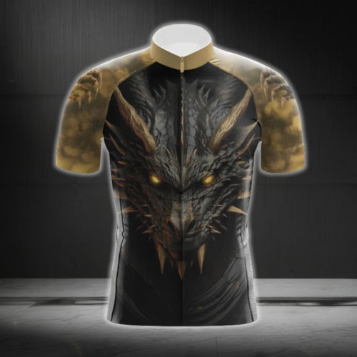 Black And Gold Dragon Cycling Jersey Short Sleeve Mens, Dragon Cycling Jerseys CG0381