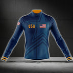 USA Flag Navy And Yellow Cycling Long Sleeve Jersey For Men, Patriotic Cycling Jerseys CG0720