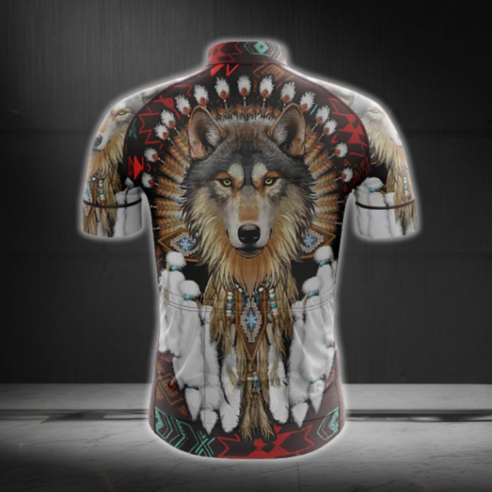 Wolf Native American Cycling Short Sleeve Men Jersey, Native American Cycling Jerseys CG0155