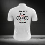 My Bike Cost More Than Your Car Men's White Short Sleeve Cycling Jersey, Funny Cycling Jerseys CG0667