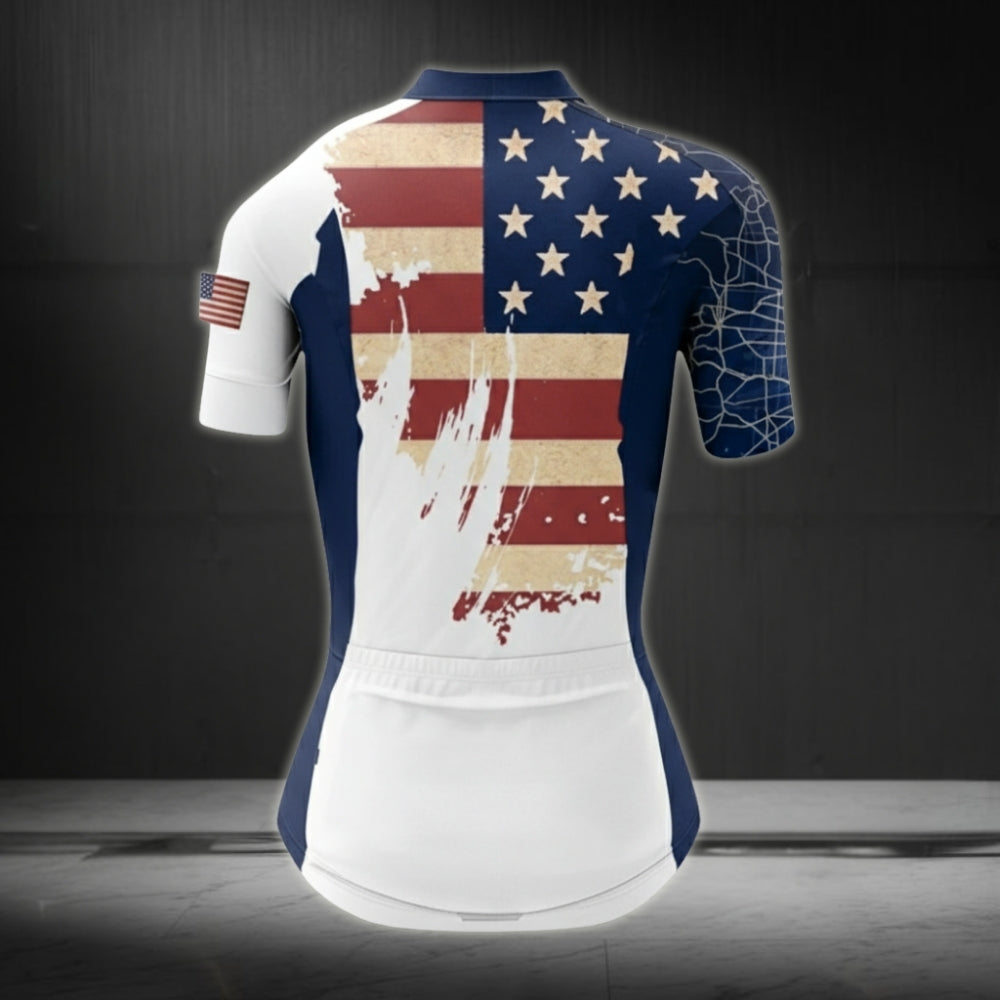 Custom American Flag Cycling Short Sleeve Jersey For Women CZ0004