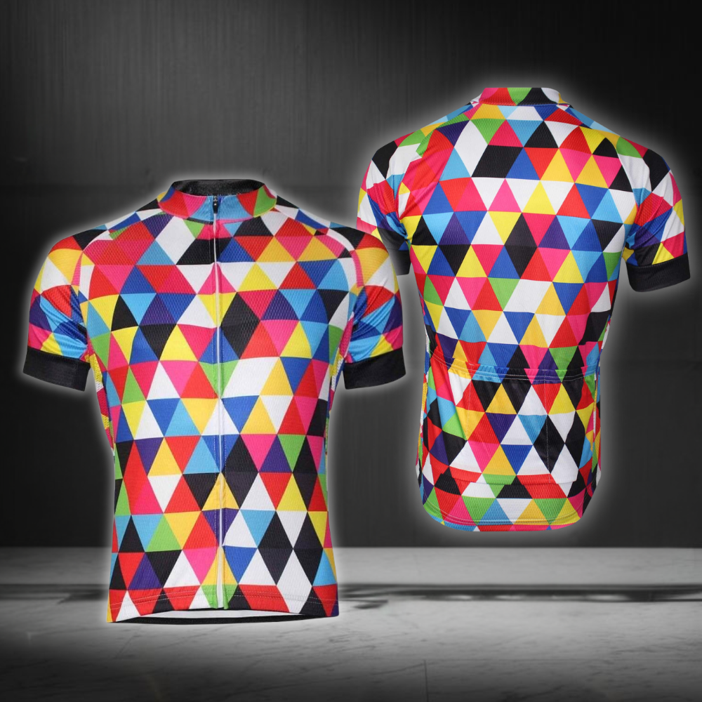 Colorful Geometric Cycling Short Sleeve Jersey For Men, Geometric Cycling Jersey CG0827