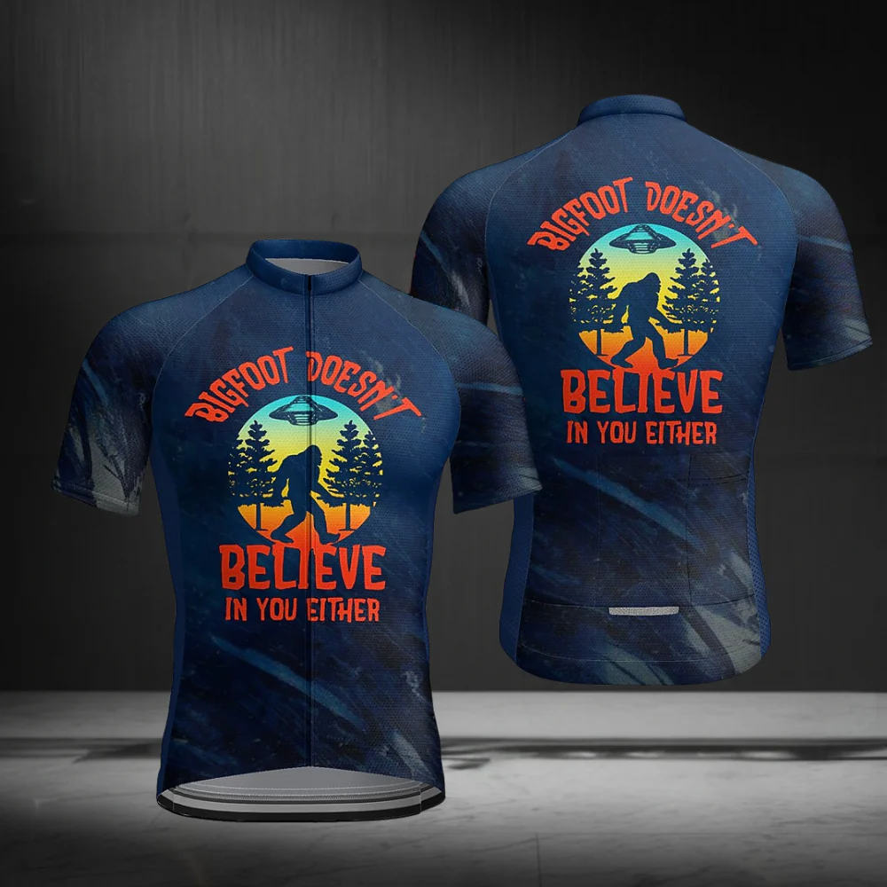 Bigfoot Doesn't Believe In You Either Short Sleeve Cycling Jersey For Men, Funny Sasquatch Cycling Jerseys CZ0154