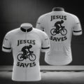 Jesus Saves Men's Grey Cycling Short Sleeve Jersey, Christian Cycling Jerseys CG0233