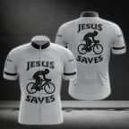 Jesus Saves Men's Grey Cycling Short Sleeve Jersey, Christian Cycling Jerseys CG0233