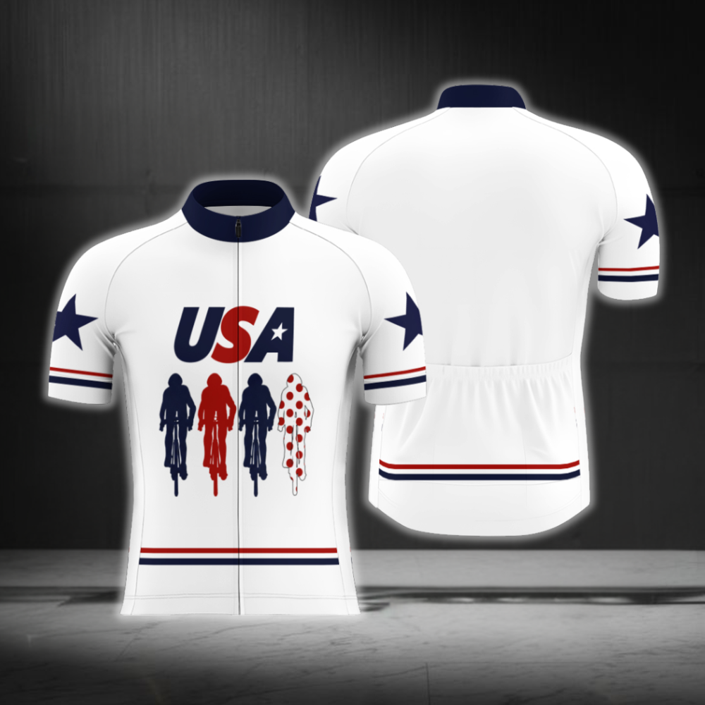 White Red Blue Men's Cycling Short Sleeve Jersey, Patriot Cycling Jersey CG0886
