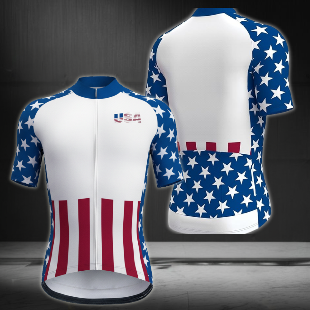 USA Flag Men's Cycling Short Sleeve Jersey, Patriotic Cycling Jersey CZ0050