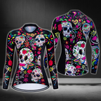 Sugar Skull Cycling Long Sleeve Jersey Womens, Day Of The Dead Cycling Jerseys For Ladies CZ0134