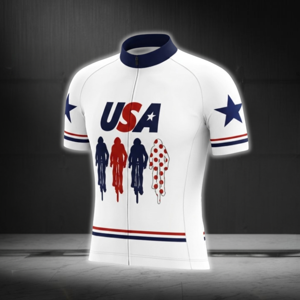 White Red Blue Men's Cycling Short Sleeve Jersey, Patriot Cycling Jersey CG0886
