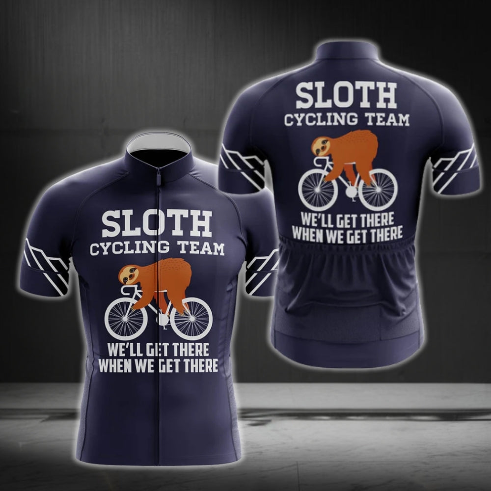 Sloth Cycling Team We'll Get There When We Get There Cycling Short Sleeve Jersey For Men, Funny Sloth Cycling Jerseys CG0079
