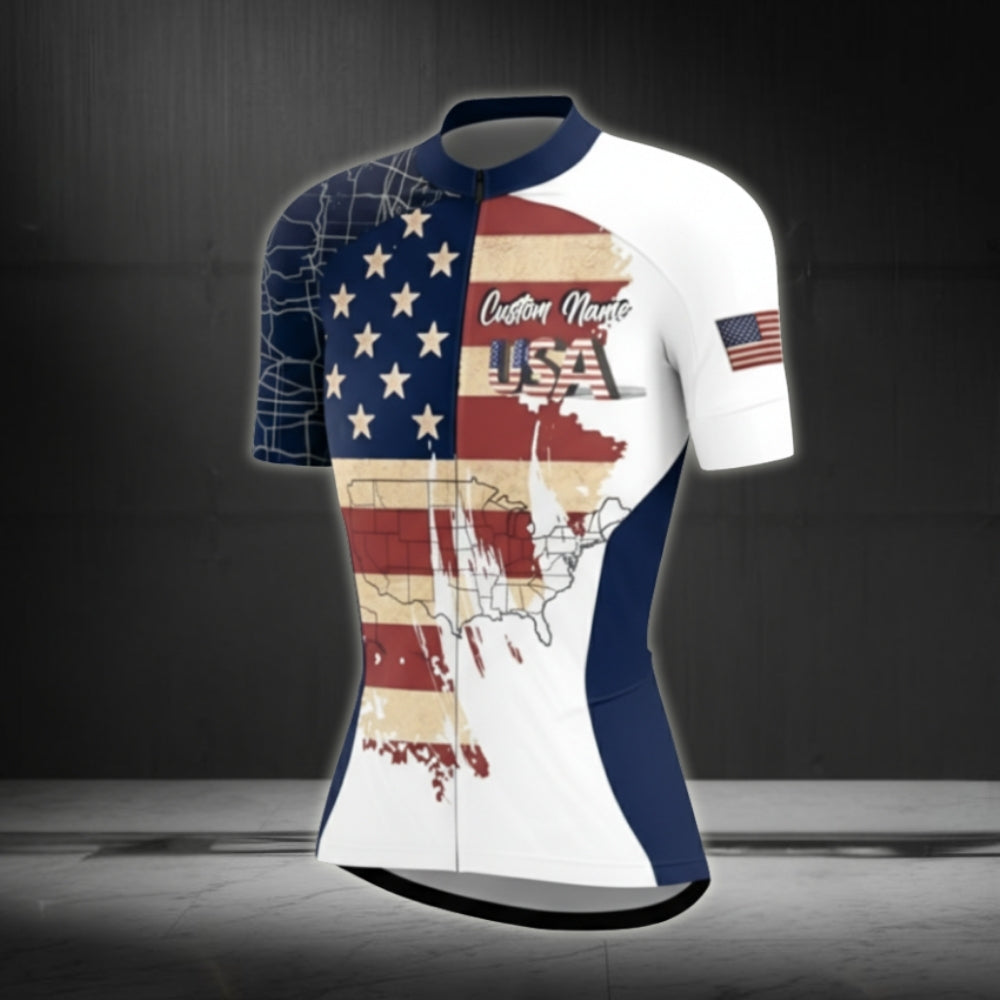Custom American Flag Cycling Short Sleeve Jersey For Women CZ0004