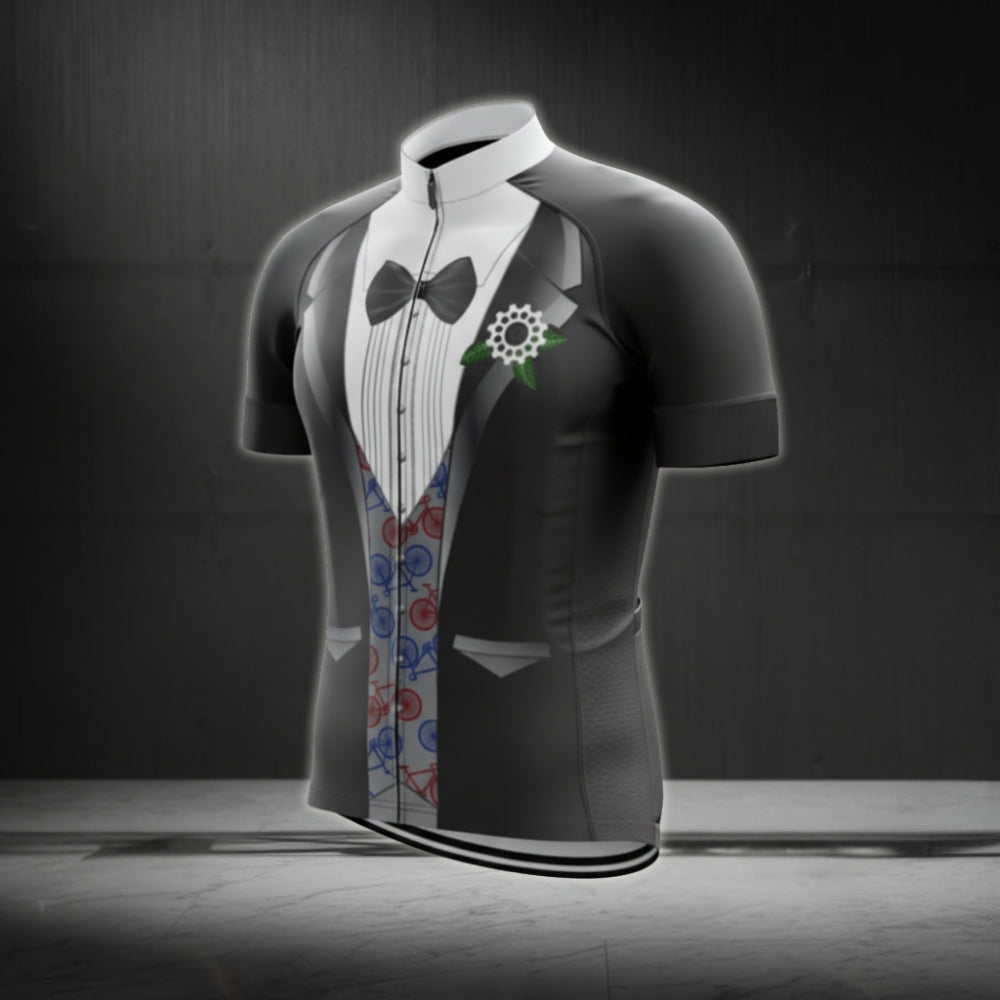 Black And White Tuxedo Short Sleeve Cycling Jersey For Mens, Tuxedo Cycling Jerseys CZ0043