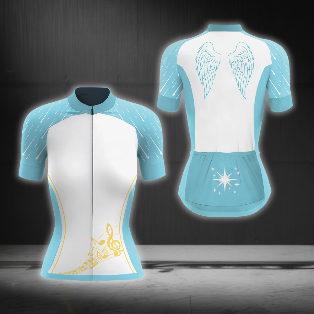 Music Note Sky Blue Cycling Short Sleeve Jersey For Laides, Music Cycling Jersey CG0867