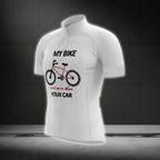 My Bike Cost More Than Your Car Men's White Short Sleeve Cycling Jersey, Funny Cycling Jerseys CG0667