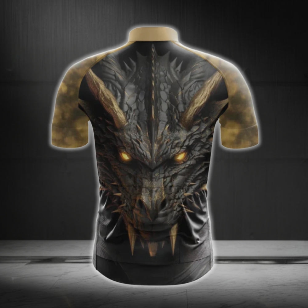 Black And Gold Dragon Cycling Jersey Short Sleeve Mens, Dragon Cycling Jerseys CG0381