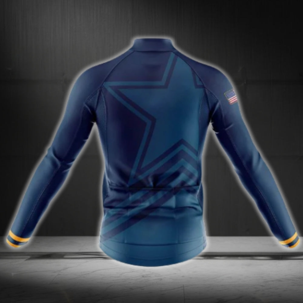 USA Flag Navy And Yellow Cycling Long Sleeve Jersey For Men, Patriotic Cycling Jerseys CG0720