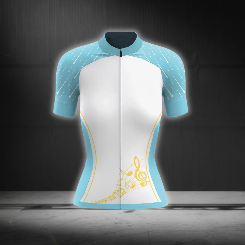 Music Note Sky Blue Cycling Short Sleeve Jersey For Laides, Music Cycling Jersey CG0867
