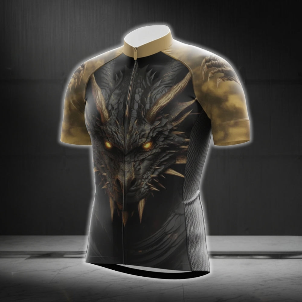 Black And Gold Dragon Cycling Jersey Short Sleeve Mens, Dragon Cycling Jerseys CG0381