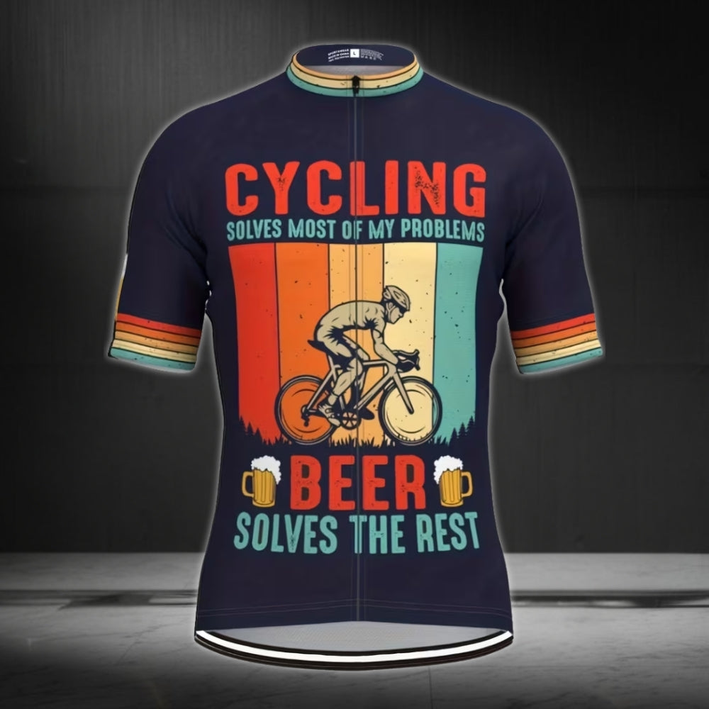 Cycling Solves Most Of My Problems Beer Solves The Rest Mens Short Sleeve Cycling Jersey, Funny Beer Cycling Jerseys CE0002