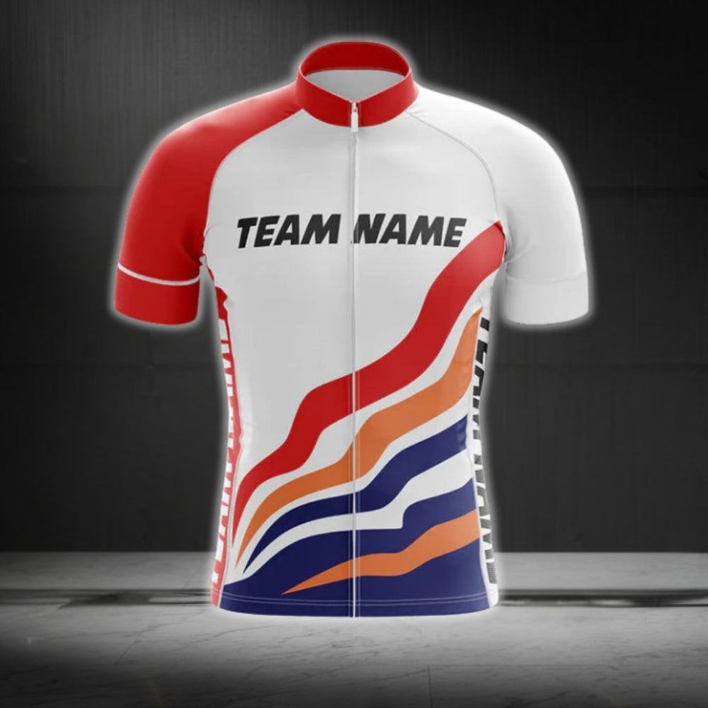Custom Red And White Cycling Team Short Sleeve Jersey Mens, Custom Cycling Jerseys For Team CG0505