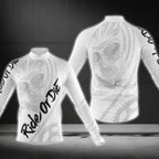 Ride Or Die Skull Men's White Cycling Long Sleeve Jersey For Men, Skull Cycling Jerseys CG0721