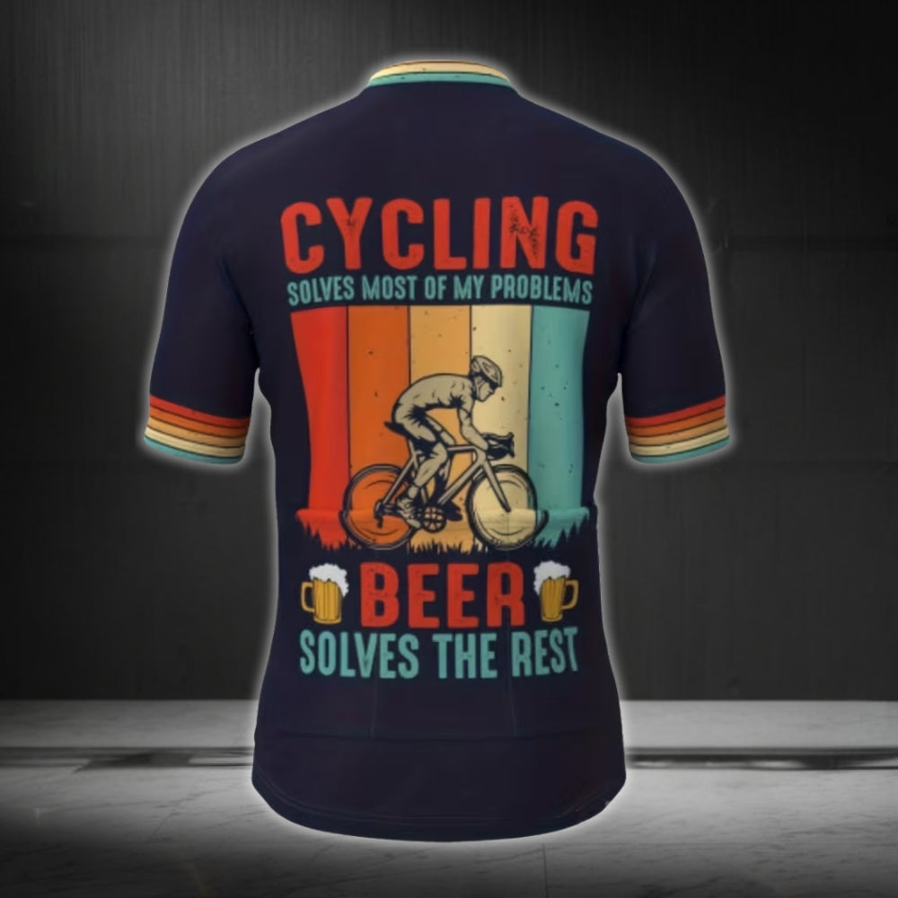 Cycling Solves Most Of My Problems Beer Solves The Rest Mens Short Sleeve Cycling Jersey, Funny Beer Cycling Jerseys CE0002