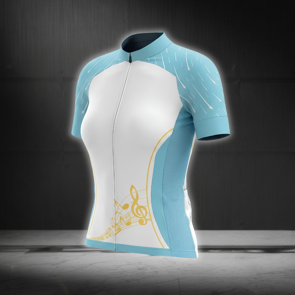 Music Note Sky Blue Cycling Short Sleeve Jersey For Laides, Music Cycling Jersey CG0867