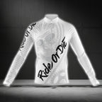 Ride Or Die Skull Men's White Cycling Long Sleeve Jersey For Men, Skull Cycling Jerseys CG0721