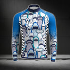 Blue Shark Long Sleeve Men's Cycling Jersey, Shark Cycling Jerseys CG0382