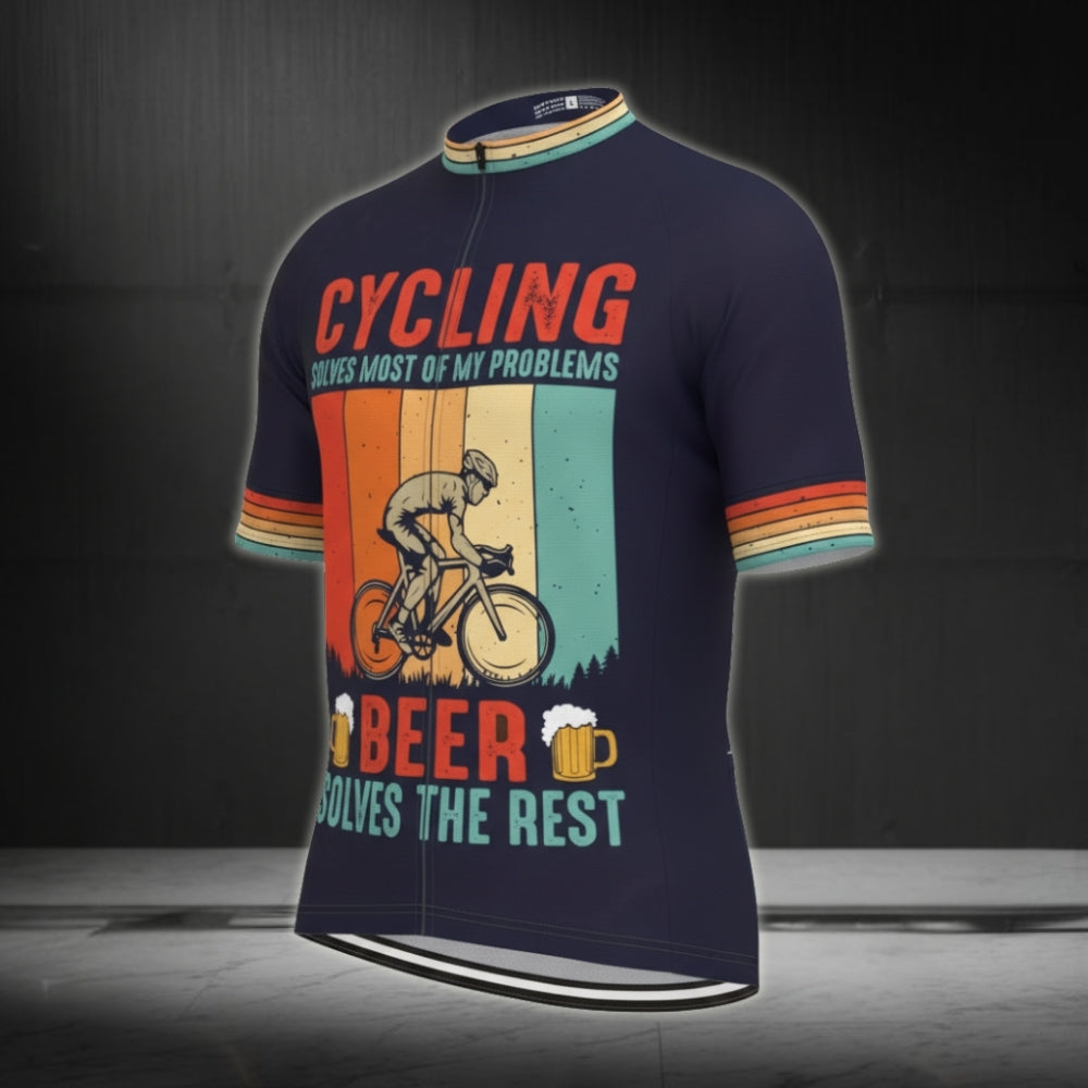 Cycling Solves Most Of My Problems Beer Solves The Rest Mens Short Sleeve Cycling Jersey, Funny Beer Cycling Jerseys CE0002