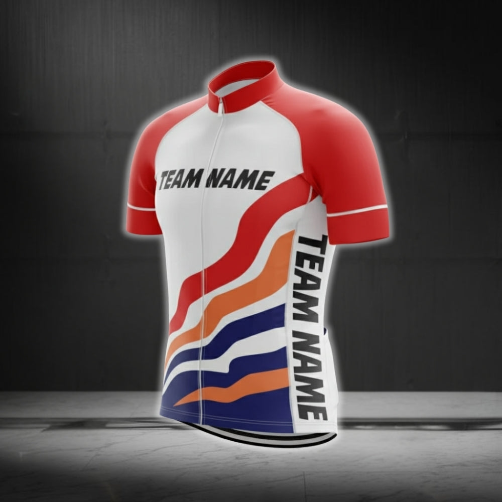 Custom Red And White Cycling Team Short Sleeve Jersey Mens, Custom Cycling Jerseys For Team CG0505