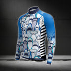 Blue Shark Long Sleeve Men's Cycling Jersey, Shark Cycling Jerseys CG0382