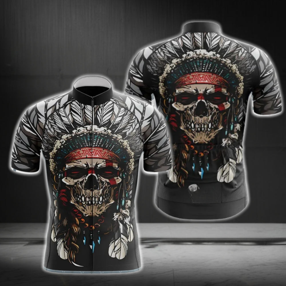 Skull Native American Cycling Short Sleeve Jersey Mens, Skull Native Pride Cycling Jerseys CG0156