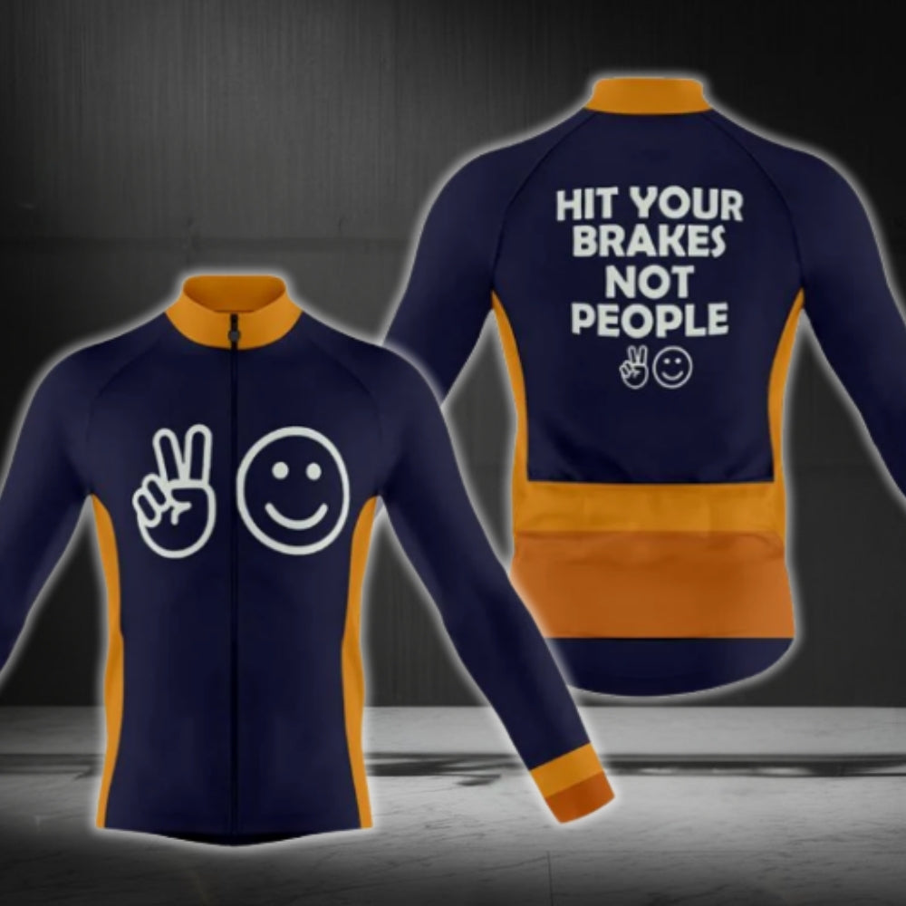 Navy And Yellow Smile Cycling Long Sleeve Men Jersey, Cycling Jersey For Mens CG0723