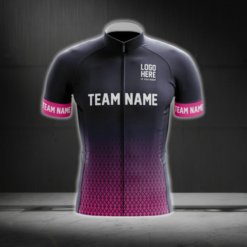 Custom Logo Black Pink Men's Short Sleeve Cycling Jersey For Team, Custom Team Cycling Jerseys CG0506