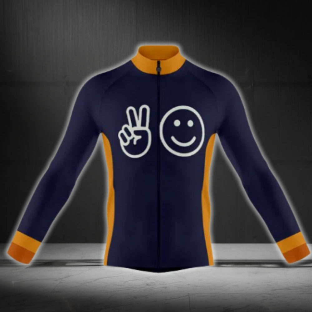Navy And Yellow Smile Cycling Long Sleeve Men Jersey, Cycling Jersey For Mens CG0723