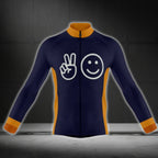 Navy And Yellow Smile Cycling Long Sleeve Men Jersey, Cycling Jersey For Mens CG0723