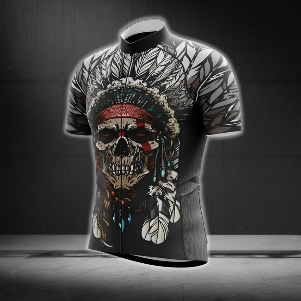 Skull Native American Cycling Short Sleeve Jersey Mens, Skull Native Pride Cycling Jerseys CG0156