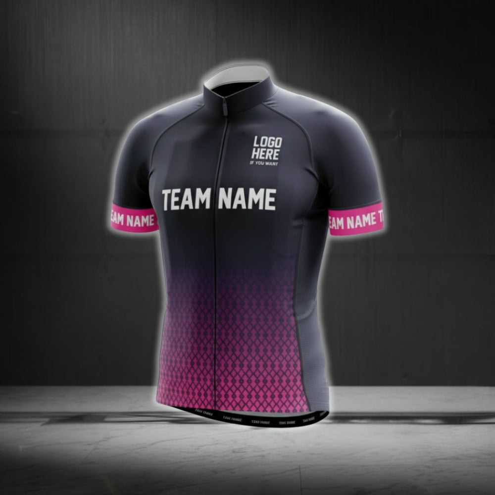 Custom Logo Black Pink Men's Short Sleeve Cycling Jersey For Team, Custom Team Cycling Jerseys CG0506