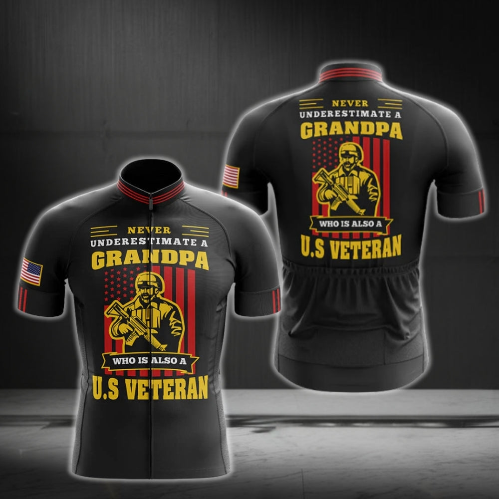 Never Underestimate A Grandpa Who Is Also A US Veteran Cycling Short Sleeve Jersey Mens, Veteran Grandpa Cycling Jerseys CG0284