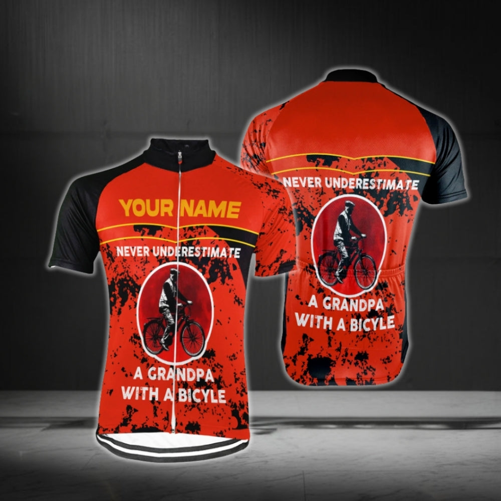Never Underestimate A Grandpa With A Bicycle Custom Men's Cycling Short Sleeve Jersey, Custom Funny Grandpa Cycling Jersey CG0670
