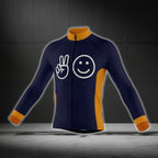 Navy And Yellow Smile Cycling Long Sleeve Men Jersey, Cycling Jersey For Mens CG0723