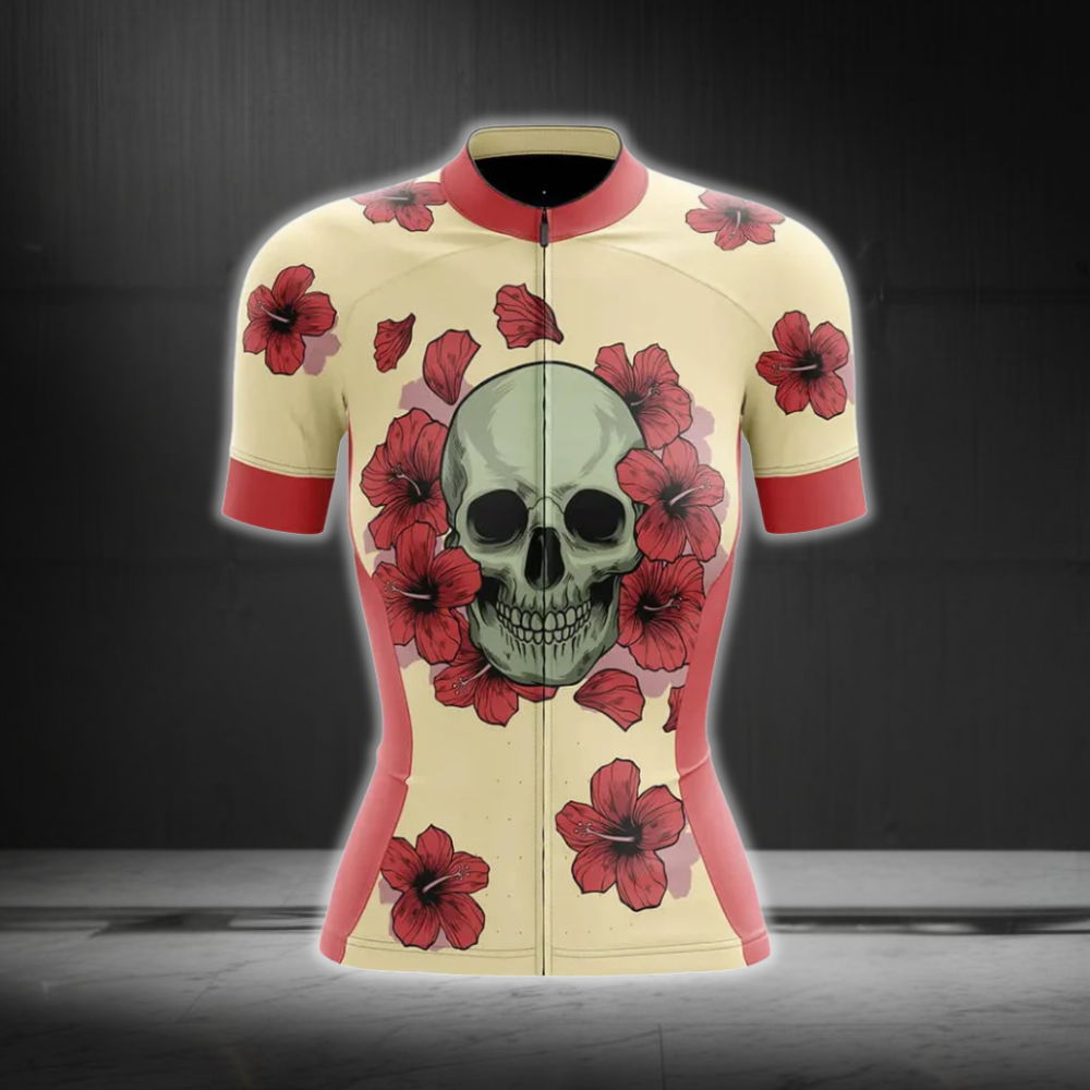 Ladies Flower Skull Cycling Short Sleeve Jersey, Skull Cycling Jersey For Women CG0870