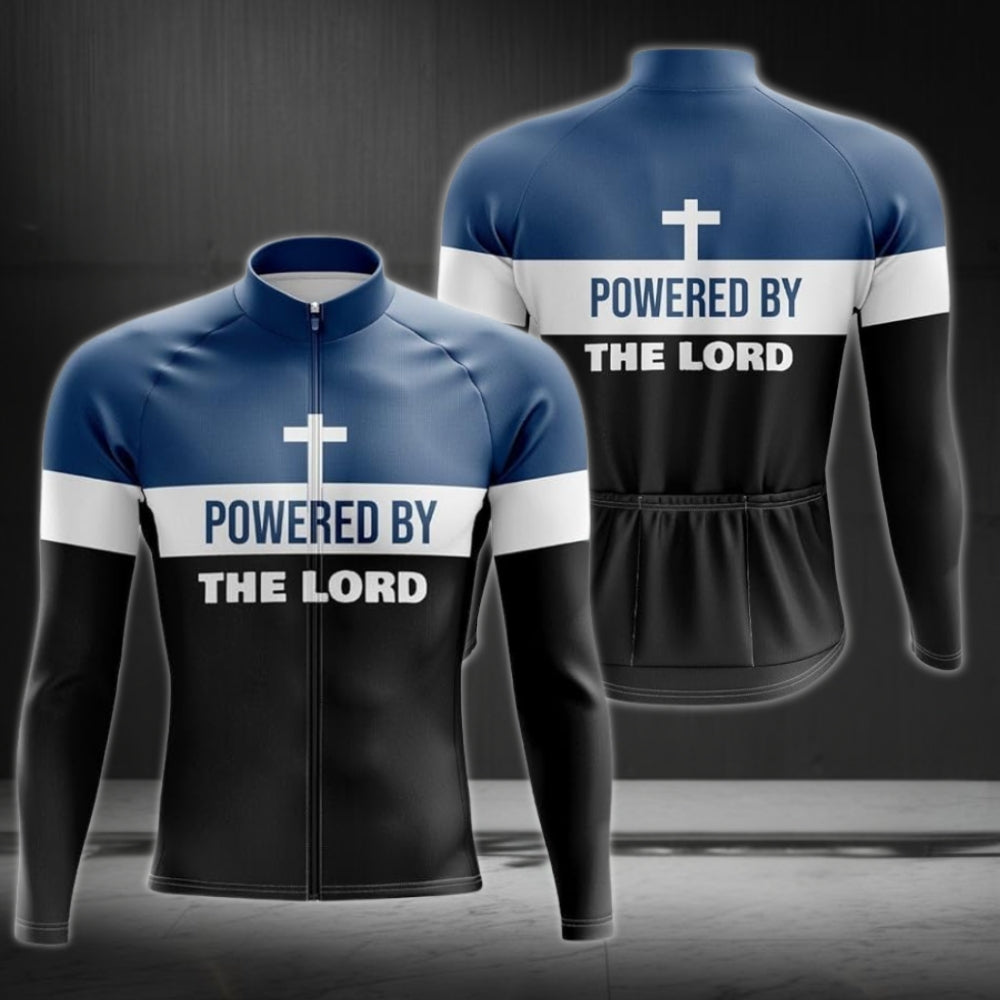 Powered By The Lord Long Sleeve Cycling Jersey For Mens, Christian Cycling Jerseys CZ0031