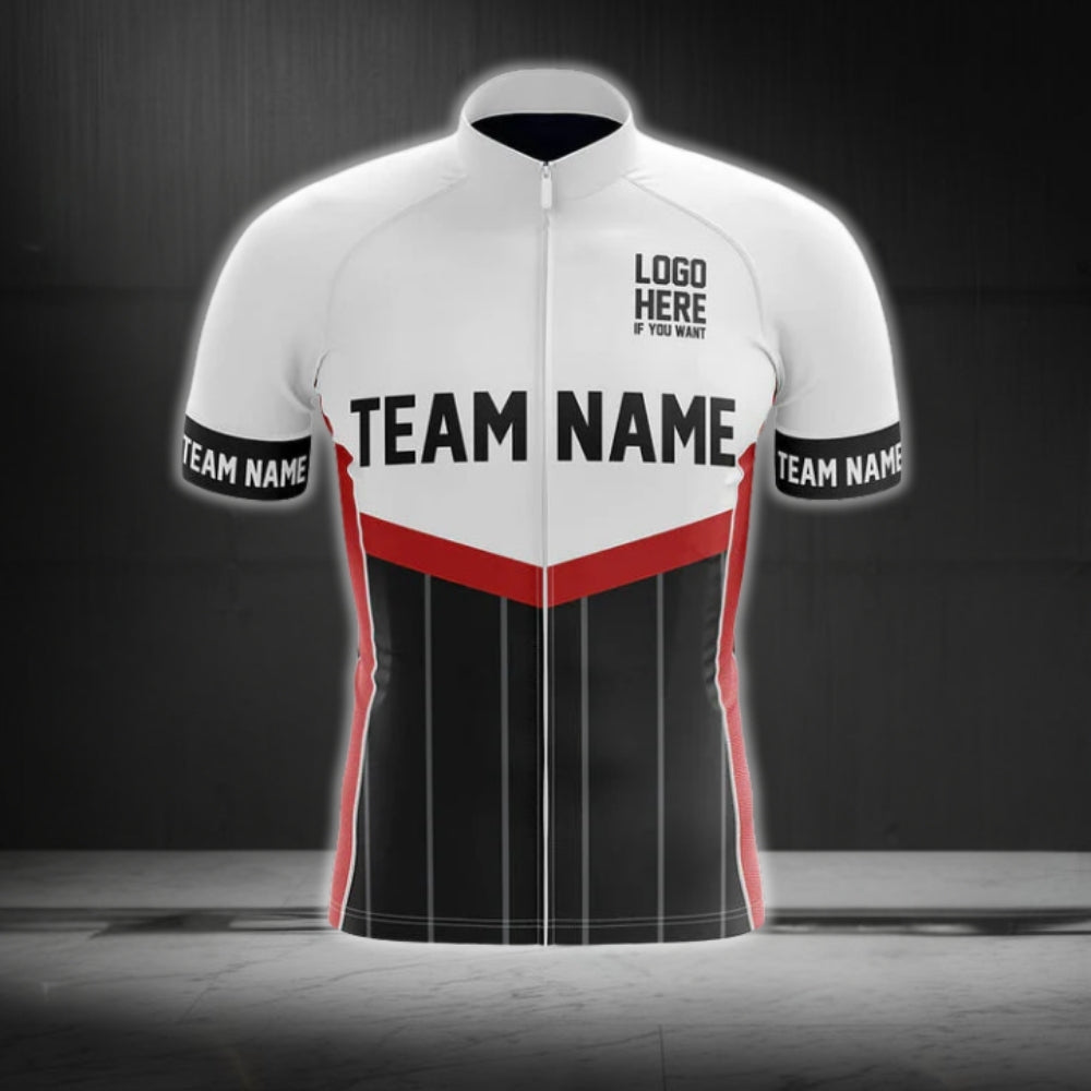 Men's Custom Logo Black Red And White Cycling Short Sleeve Jersey For Team, Custom Cycling Jerseys CG0507