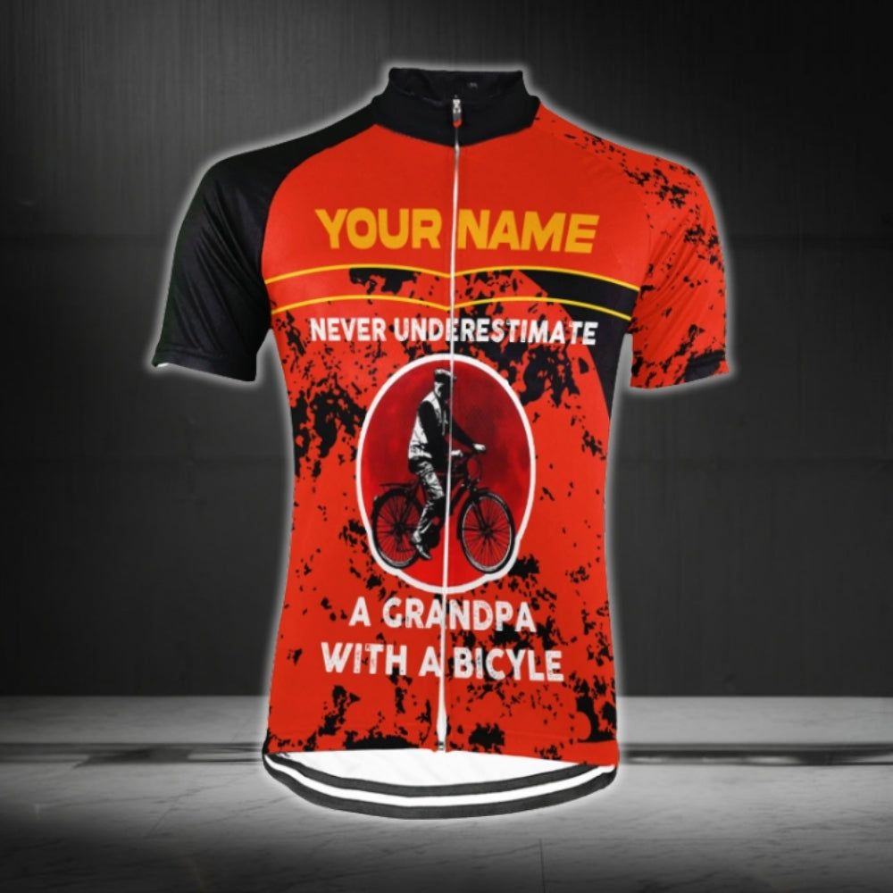 Never Underestimate A Grandpa With A Bicycle Custom Men's Cycling Short Sleeve Jersey, Custom Funny Grandpa Cycling Jersey CG0670