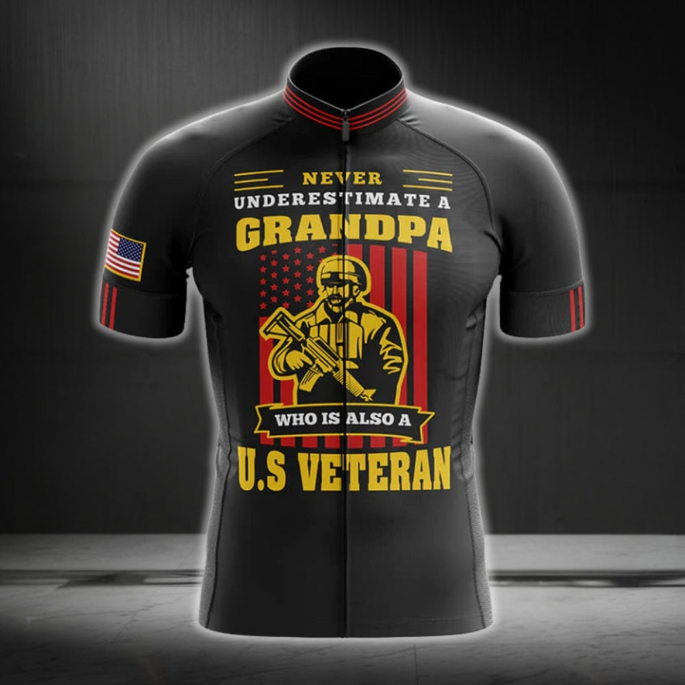 Never Underestimate A Grandpa Who Is Also A US Veteran Cycling Short Sleeve Jersey Mens, Veteran Grandpa Cycling Jerseys CG0284
