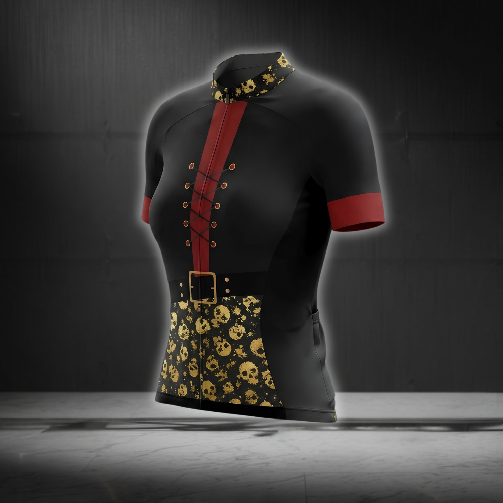 Golden Skull Cycling Short Sleeve Jersey For Laides, Skull Cycling Jersey CG0869