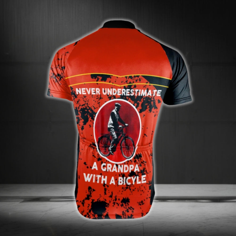 Never Underestimate A Grandpa With A Bicycle Custom Men's Cycling Short Sleeve Jersey, Custom Funny Grandpa Cycling Jersey CG0670