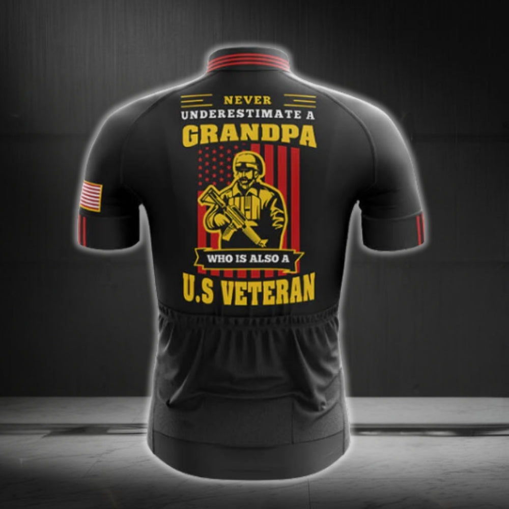 Never Underestimate A Grandpa Who Is Also A US Veteran Cycling Short Sleeve Jersey Mens, Veteran Grandpa Cycling Jerseys CG0284